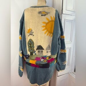 Vintage Dobrila Scenic 100% New Wool Handknitted in Yugoslavia Cardigan chunky